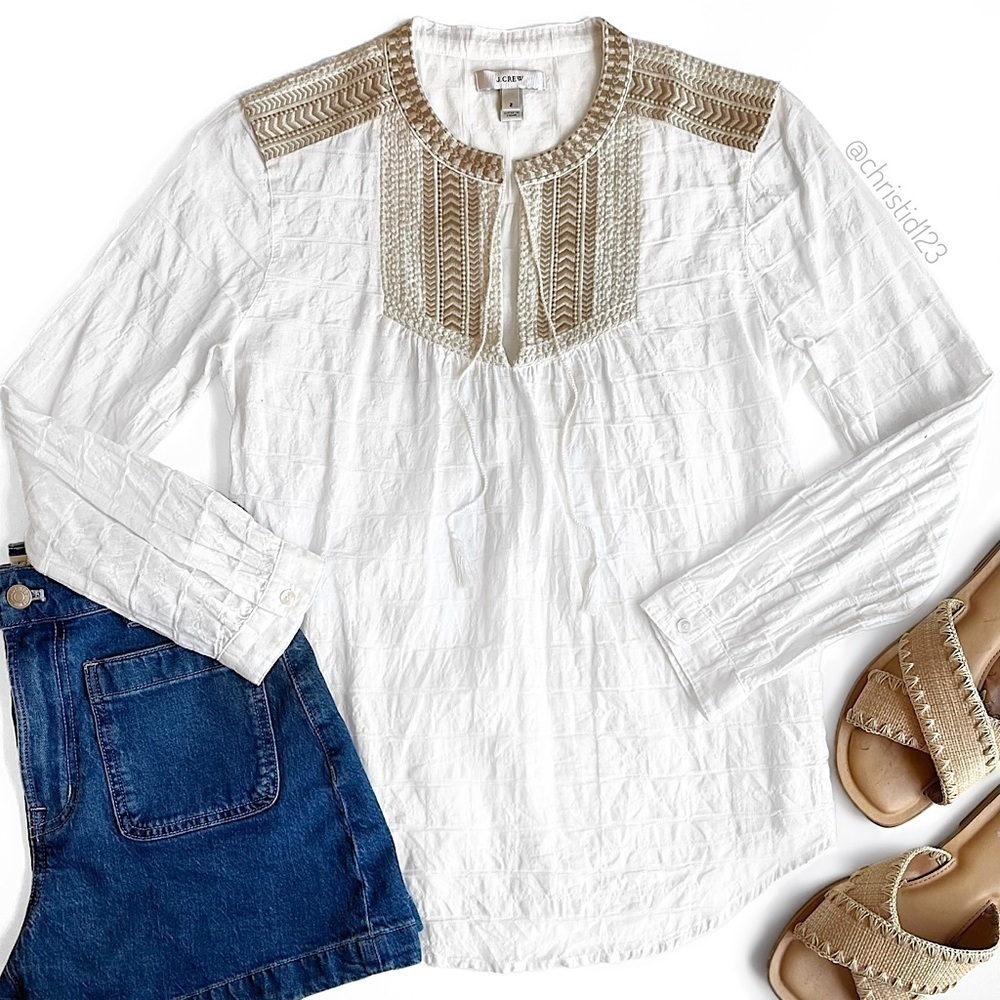 J. Crew Embroidered Bib Peasant Top